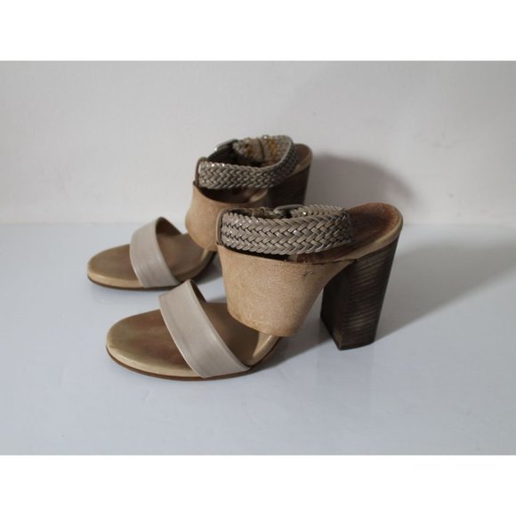 Brunello Cucinelli Tan Pebbled & Braided Leather Block Heeled Sandals Size US 6 - Picture 12 of 13